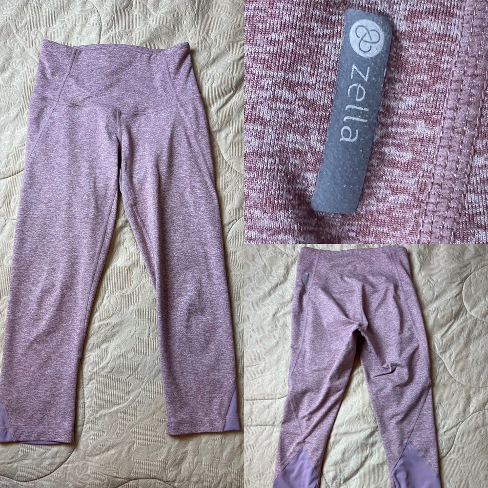 Zella Pink heathered workout leggings with waist pocket size small